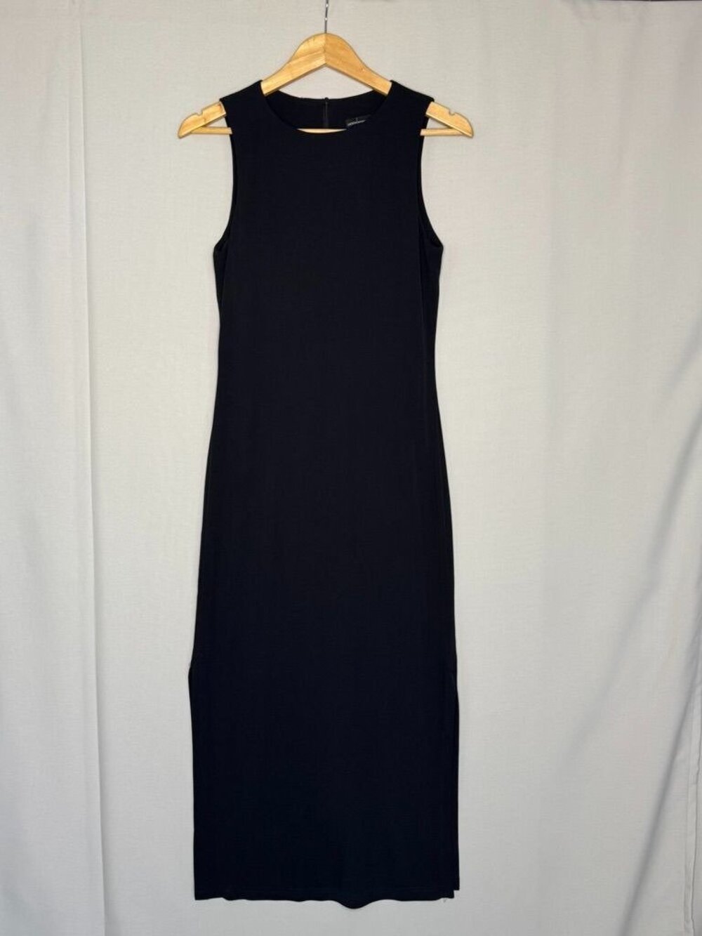 90s Vintage Moda International Black Sleeveless Sheath Midi Dress Size Medium